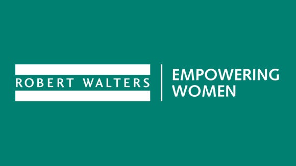 green image background with robert walters and empowering women in the workplace logo 